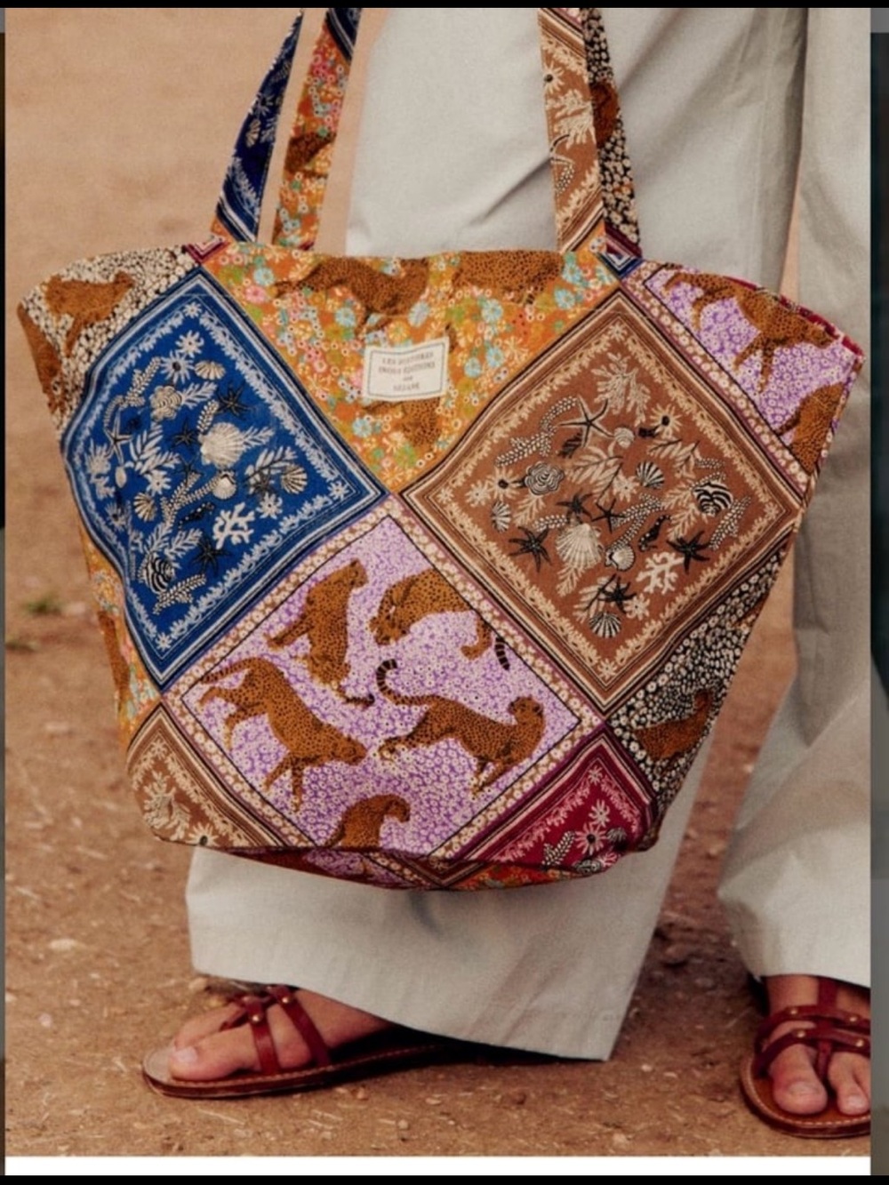 Sezane Inoui Editions Tote Multicolor Patchwork Animal-Print Tote